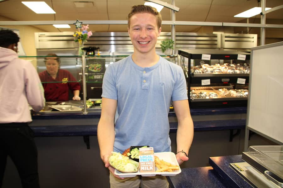 Senior Blake Morris shows off his lunch selections before checking out.